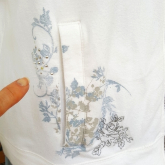SONOMA ♡ White|Blue|Gray Embroidered|Embellished L|S Hoodie Jacket w/Pockets LP - Picture 7 of 16